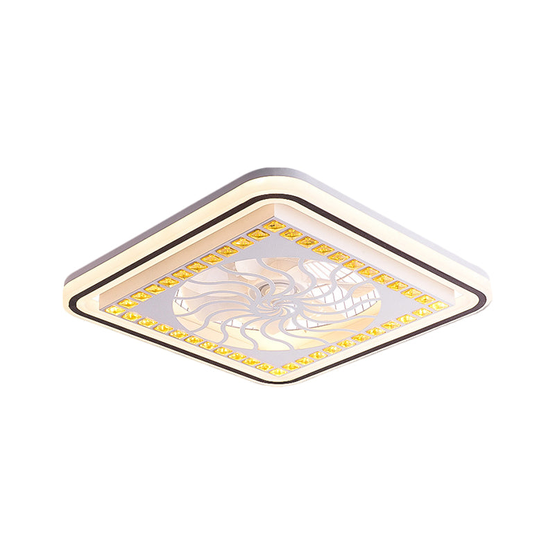 7 Blades LED Square Semi Flush Light Moderne weiße Kristallblöcke Anhängerlüfter, 21,5 "breit