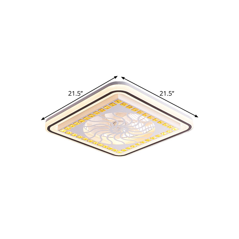 7 Blades LED Square Semi Flush Light Moderne weiße Kristallblöcke Anhängerlüfter, 21,5 "breit
