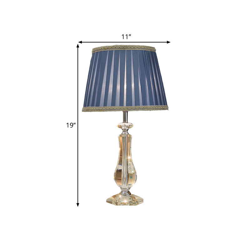 1 hoofd uitlopende/geplooide schaduwtafellamp Traditioneel beige beige/bordeaux/hemelblauwe stof nachtkastje lamp met kristallen kolom