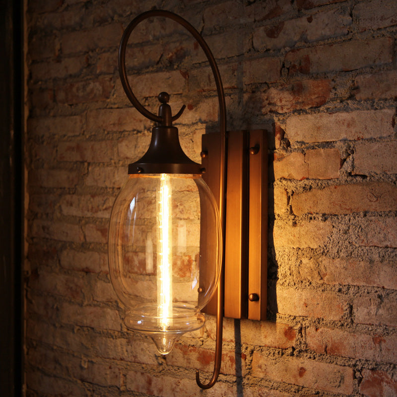 Eine Glühbirne Klares Glasleuchten leichter industrieller schwarzer ovaler Schatten Wohnzimmer Wandlampe