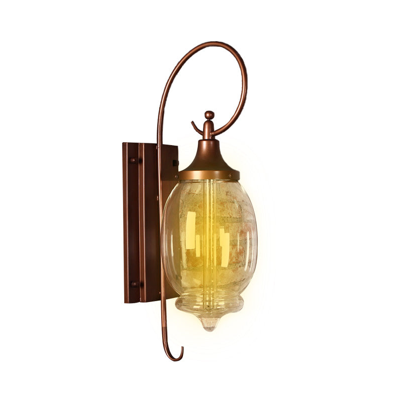 One Bulb Clear Glass Sconce Light Industrial Black Oval Shade Living Room Wall Lamp