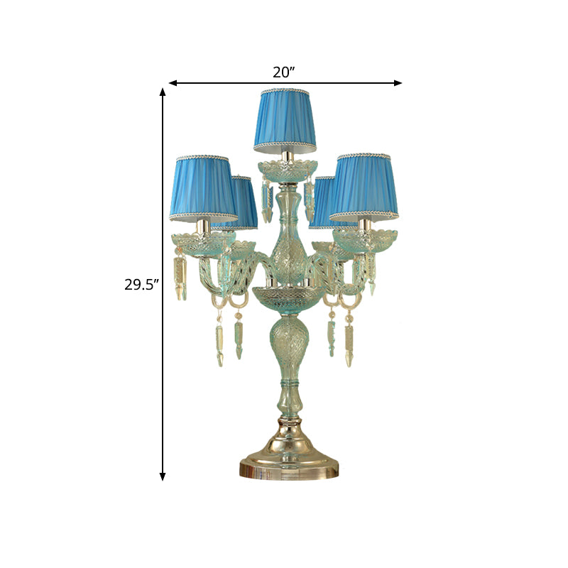 Kristalblauw nachtkastje lamp kandelaar 5/6/7 bollen traditionele slaapkamer tafellicht met vat stof schaduw