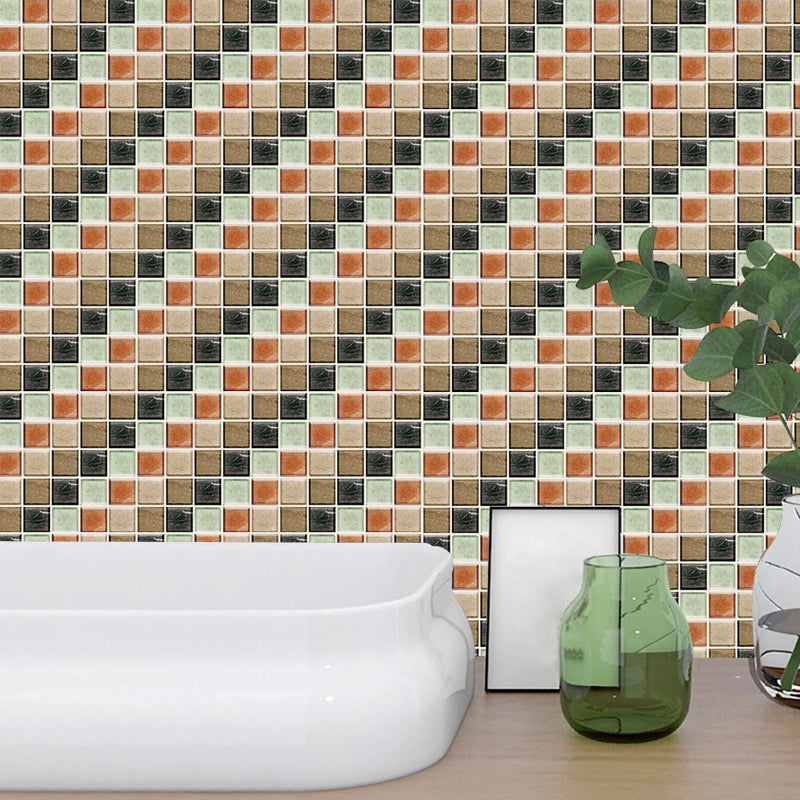 Red Brown Mosaics Tile Wallpapers Peel and Paste Modern Kitchen Wall Covering, 6 Pcs