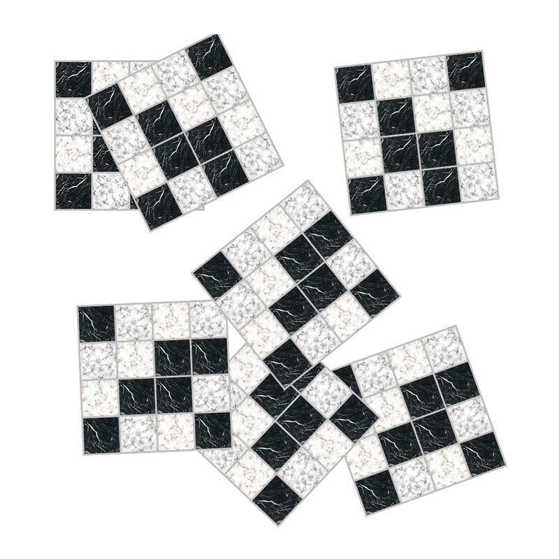 Modern Stick On Marble Wallpaper Panel Black-White Mosaic Tile Wall Art for Washroom