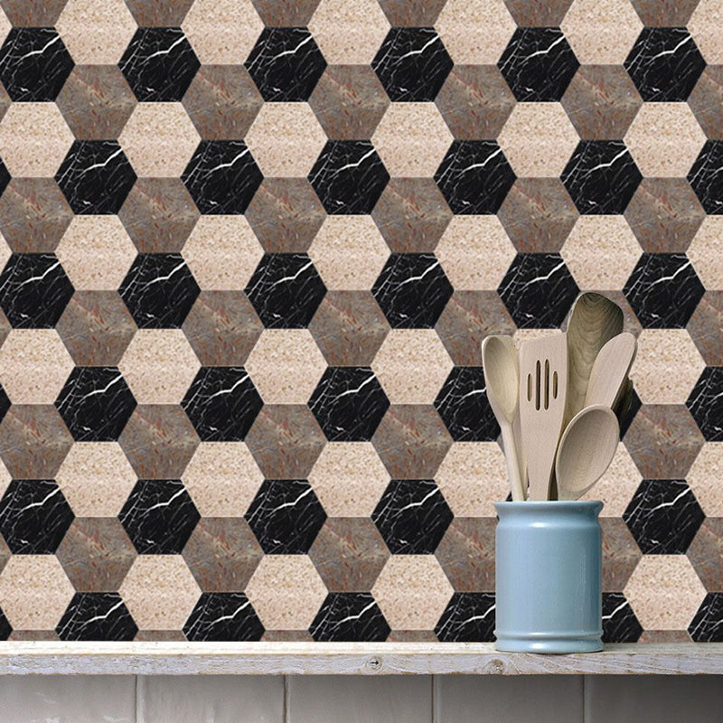 Modernist Honeycomb Peel Wallpaper Panels Black-Brown Marble Wall Art for Living Room