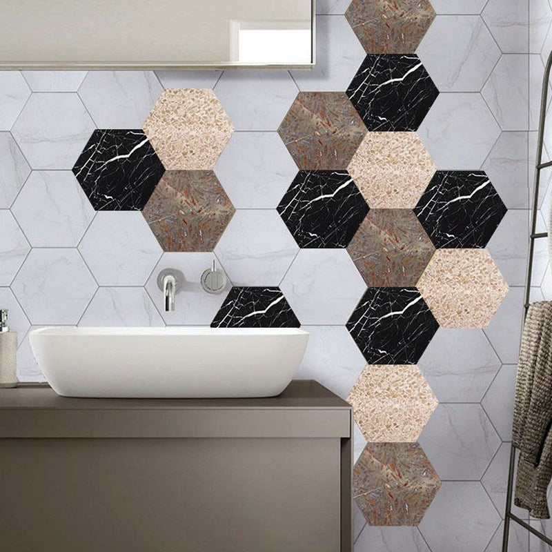 Modernist Honeycomb Peel Wallpaper Panels Black-Brown Marble Wall Art for Living Room