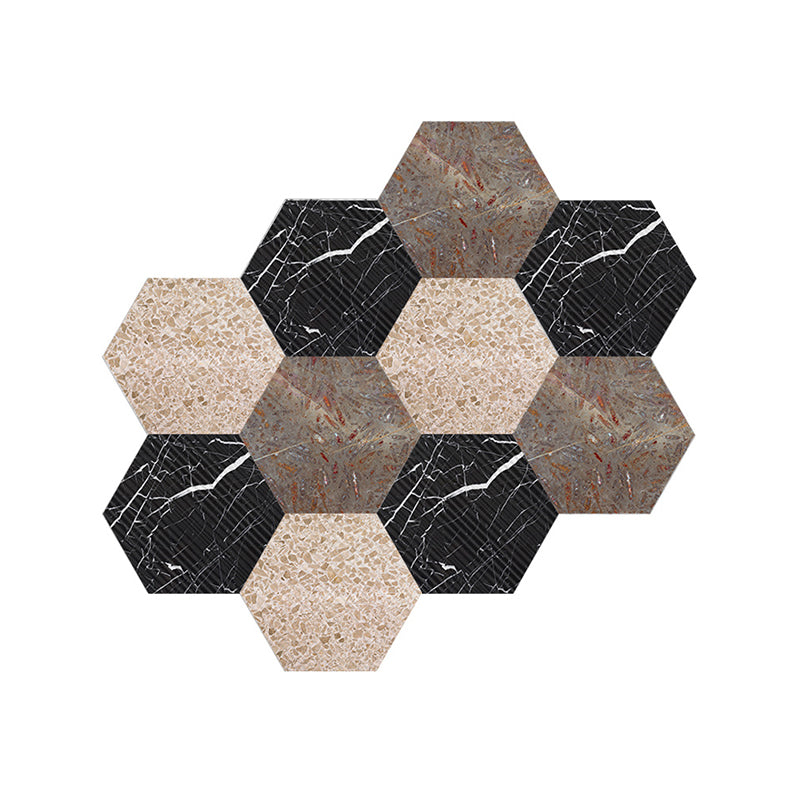 Modernist Honeycomb Peel Wallpaper Panels Black-Brown Marble Wall Art for Living Room
