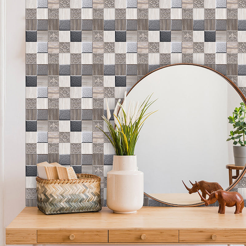 Self Sticking Mosaics Brick Wallpapers Antiqued PVC Wall Decor, 9.7-sq ft, Black-Grey