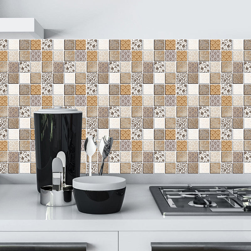 Flower and Circles Print Wallpapers Brown Retro Easy Peel off Wall Art for Kitchen