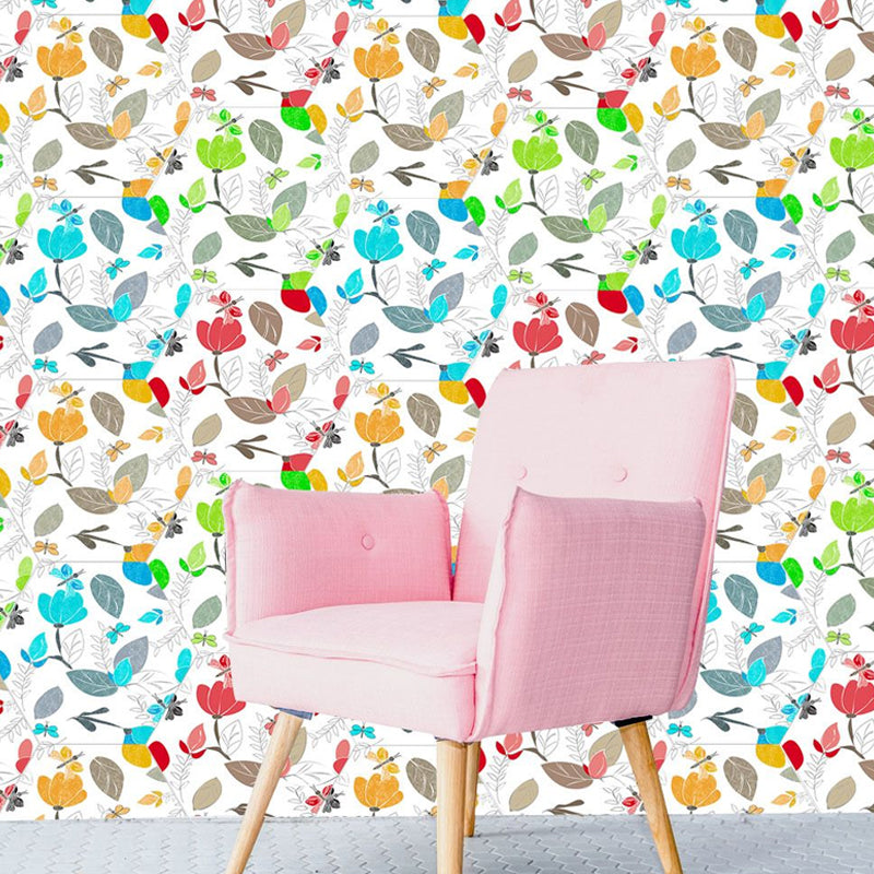 Watercolor Flower Self-Stick Wallpaper Panels Yellow-Blue Country Style Wall Decor