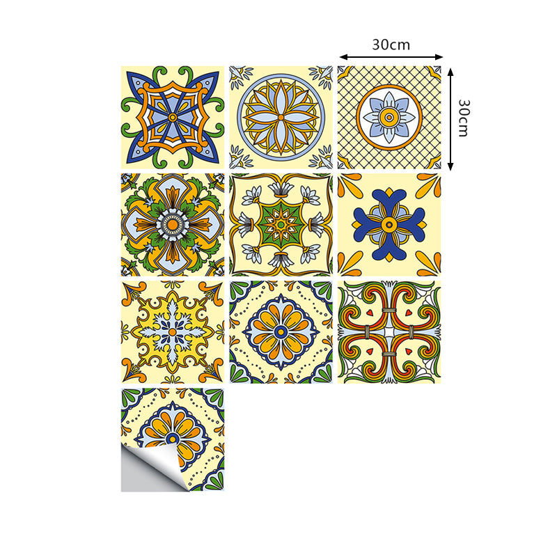 PVC Temporary Wallpaper Panel Boho Mandala Patterned Wall Art for Living Room, 10 Pieces