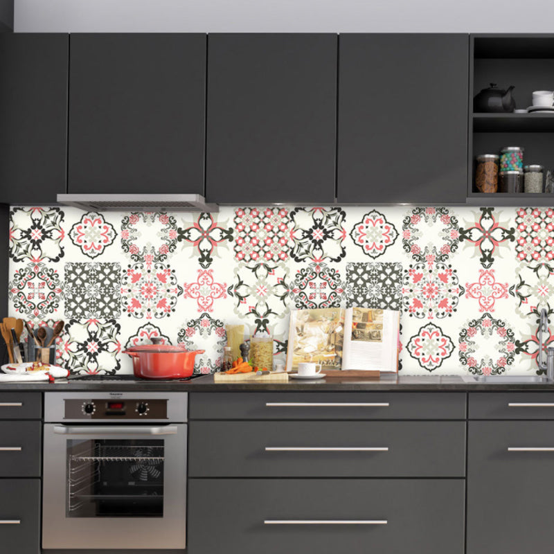 Pink Floral Print Wallpaper Panels 10 Pieces Easy Peel off Wall Covering for Bathroom