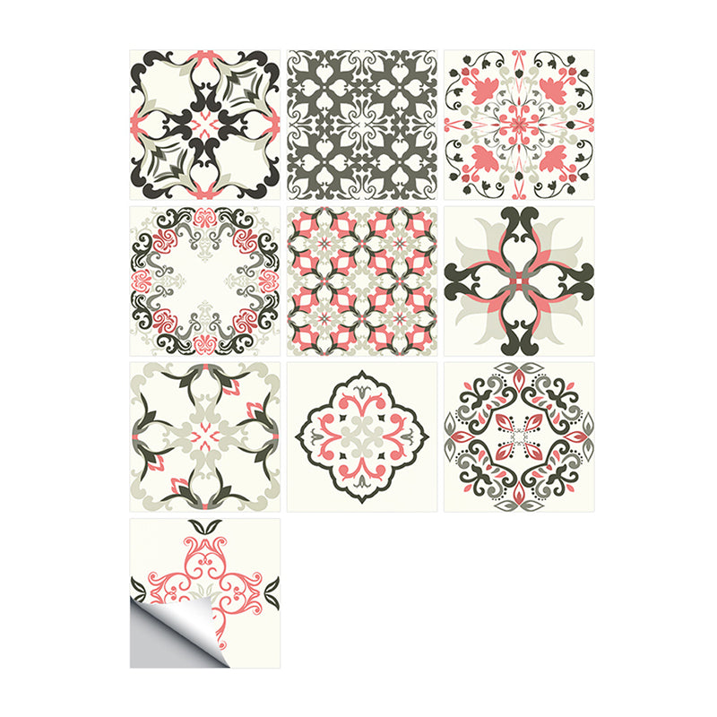 Pink Floral Print Wallpaper Panels 10 Pieces Easy Peel off Wall Covering for Bathroom