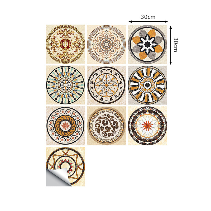 Brown Bohemian Peel Wallpaper Panels 10 Pcs 9.7-sq ft Circle Pattern Wall Covering for Accent Wall