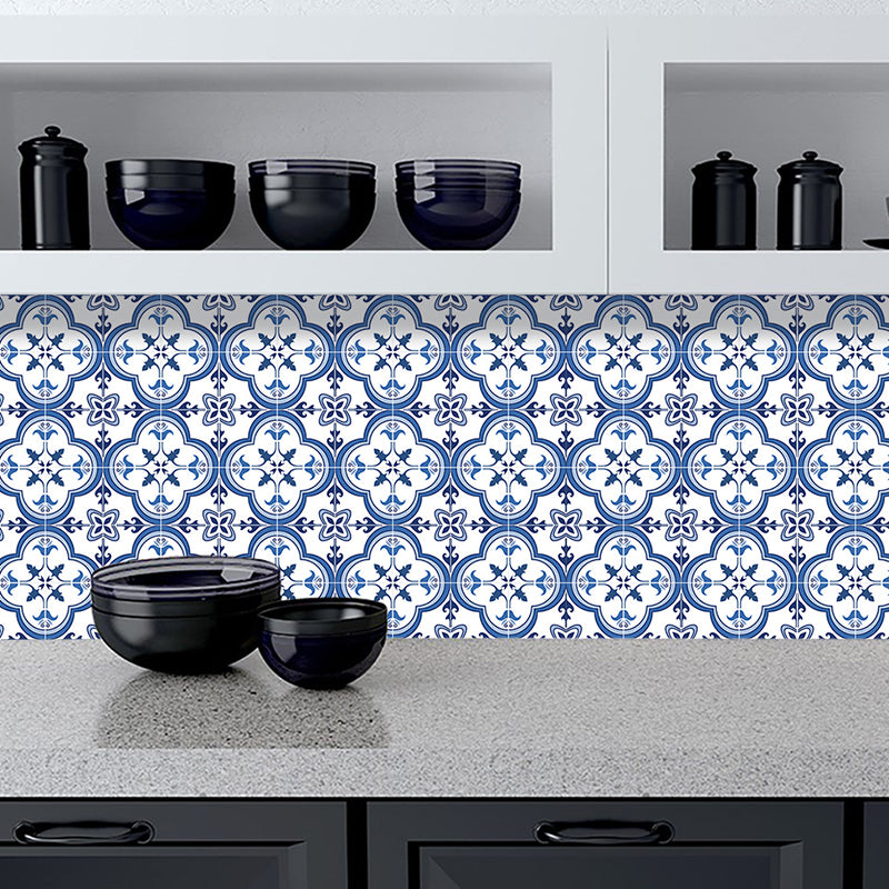 Boho Chic Clover Wallpaper Panel Set PVC Adhesive Blue Wall Art for Home, 10 Pcs