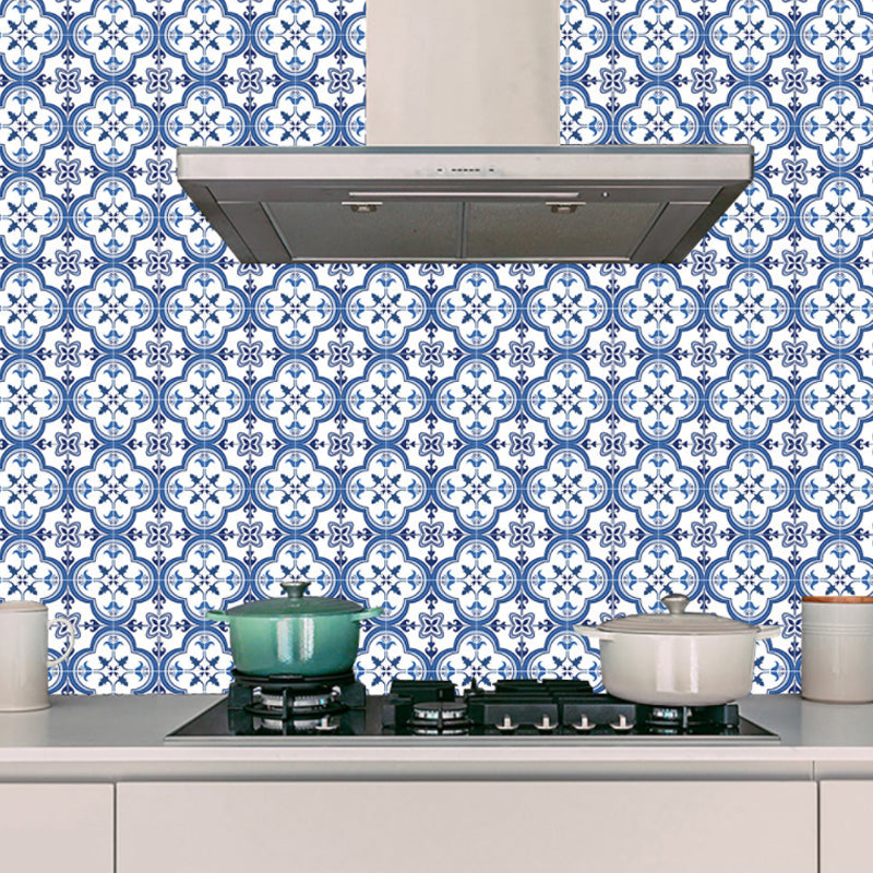 Boho Chic Clover Wallpaper Panel Set PVC Adhesive Blue Wall Art for Home, 10 Pcs