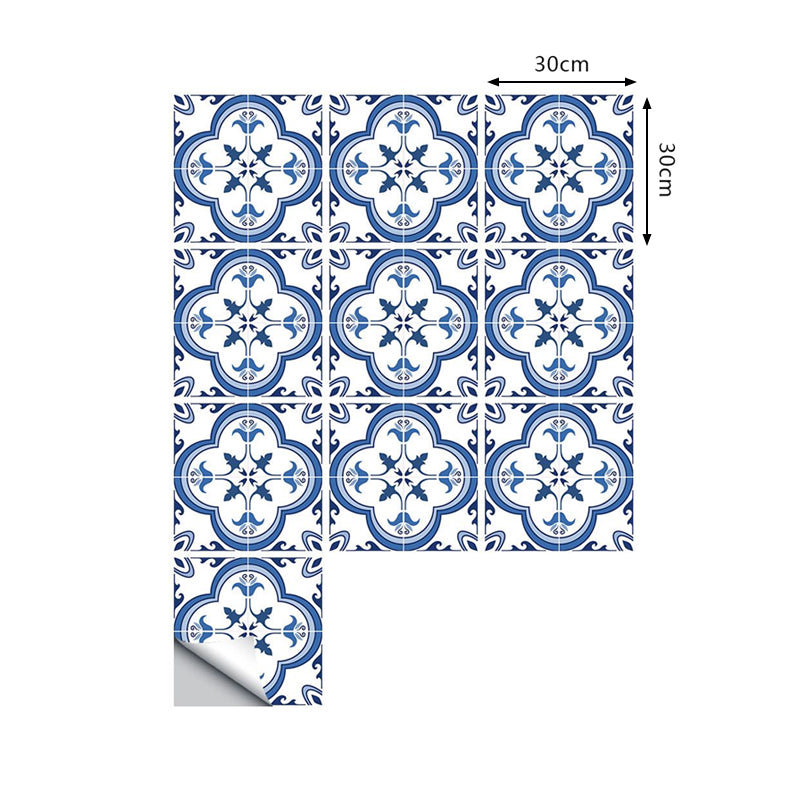 Boho Chic Clover Wallpaper Panel Set PVC Adhesive Blue Wall Art for Home, 10 Pcs