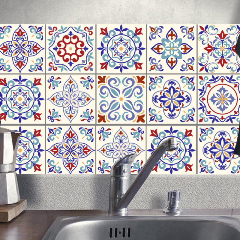 Floral Tiles Stick Wallpaper Panels 10 Pcs Bohemian PVC Wall Covering in Purple, 4.3-sq ft