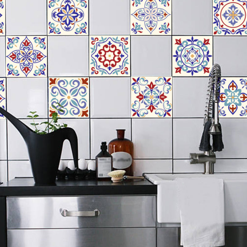 Floral Tiles Stick Wallpaper Panels 10 Pcs Bohemian PVC Wall Covering in Purple, 4.3-sq ft