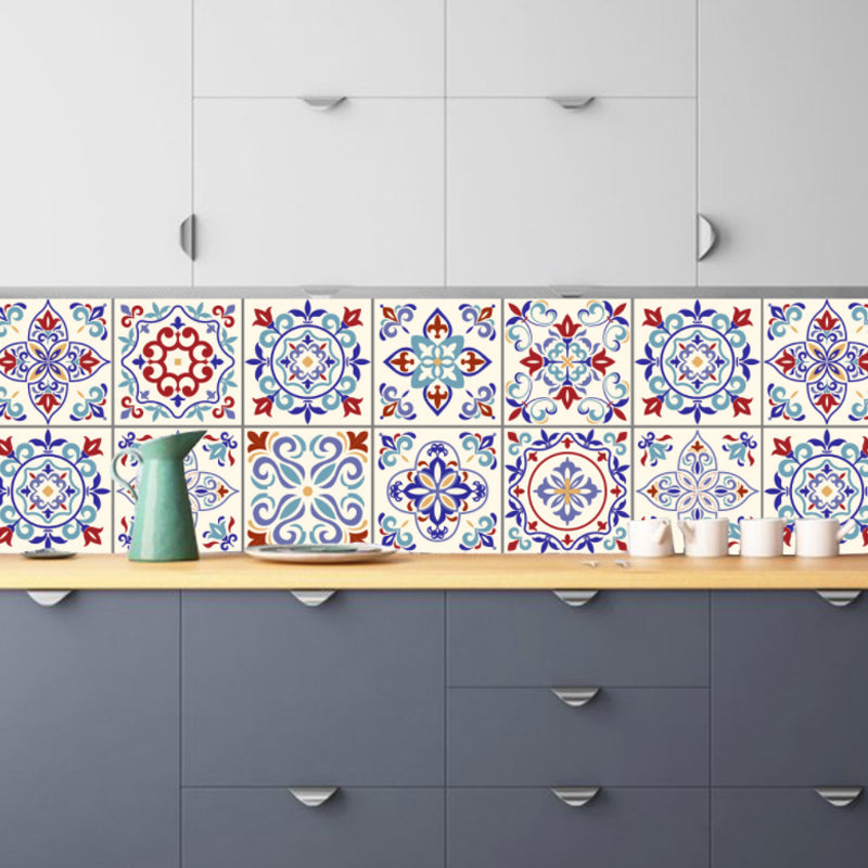 Floral Tiles Stick Wallpaper Panels 10 Pcs Bohemian PVC Wall Covering in Purple, 4.3-sq ft