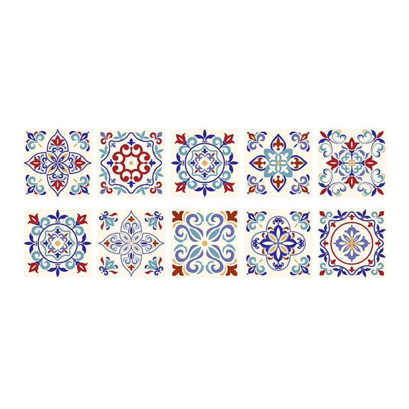 Floral Tiles Stick Wallpaper Panels 10 Pcs Bohemian PVC Wall Covering in Purple, 4.3-sq ft