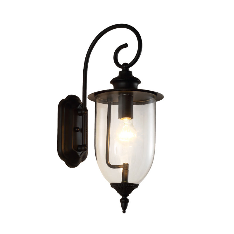 Urn Shade Clear Glass Wall Mounted Lamp Industrial Single Bulb Outdoor Sconce Light with Curved Arm