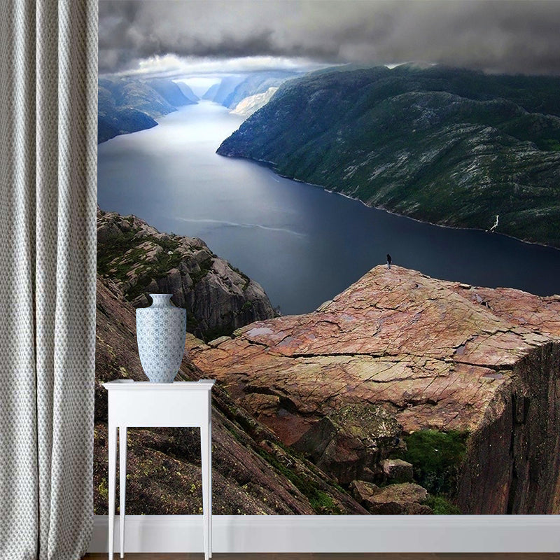 Giant River Mountain Mural Decal Brown Non-Woven Wall Art, Moisture Resistant, Custom Printed