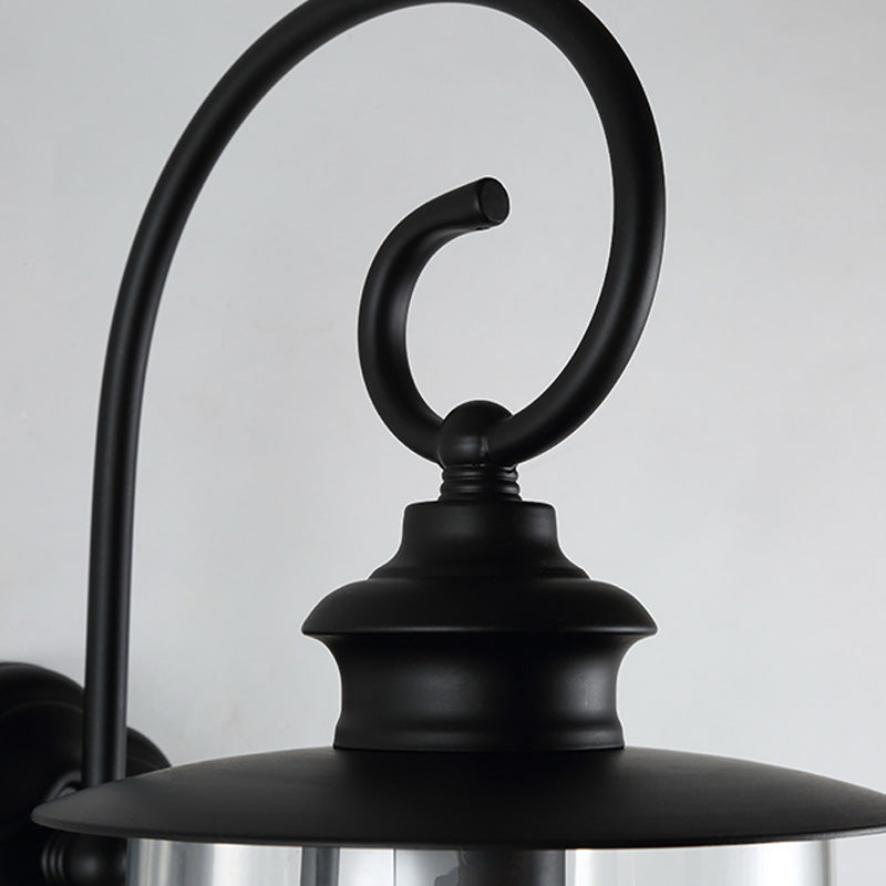 Urne Schatten klarer Glaswandmontierlampe Industrielle Einzelbirne Außenleuchte mit gekrümmten Arm