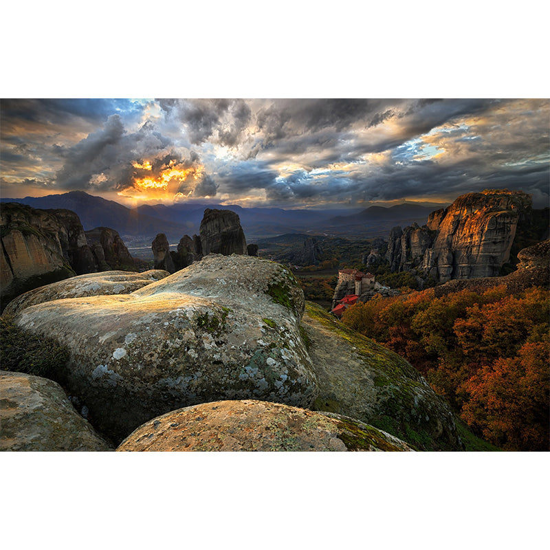 Brown Modern Wallpaper Mural Huge Sunset View from Mountain Peak Wall Covering for Bedroom
