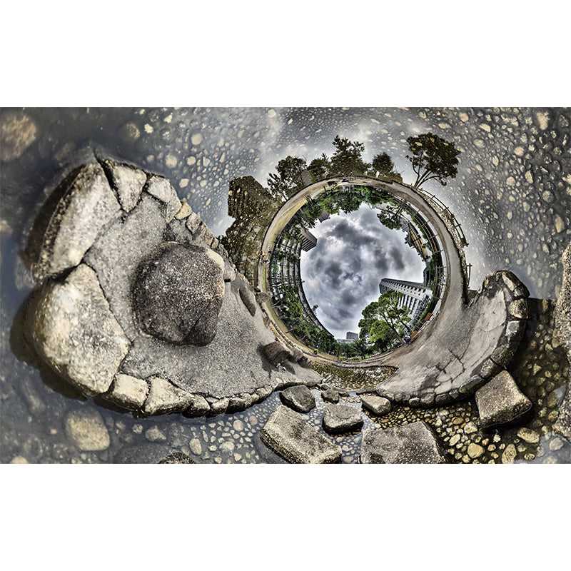 Well to Future City Mural Brown Modern Style Wall Art for Living Room, Made to Measure