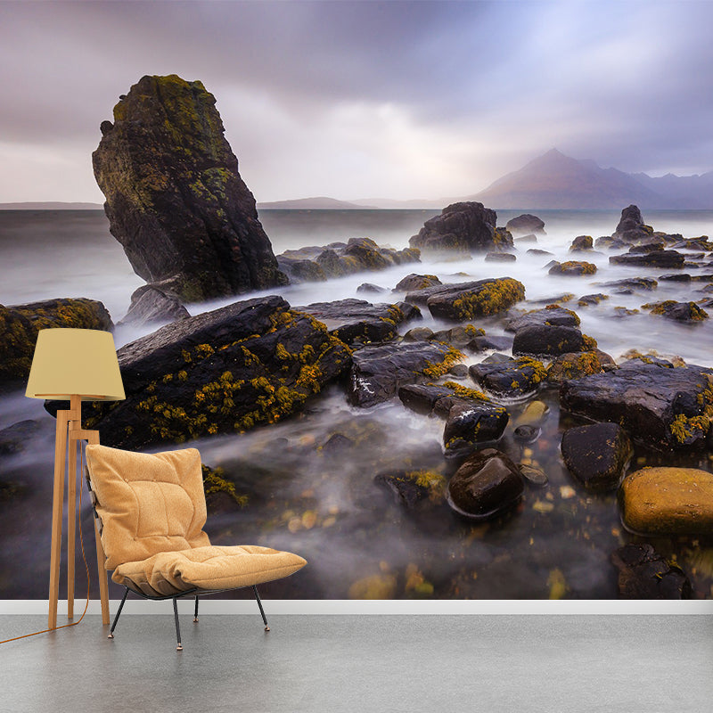 Modernism River Stones Mural Wallpaper Grey Stain Resistant Wall Covering for Home