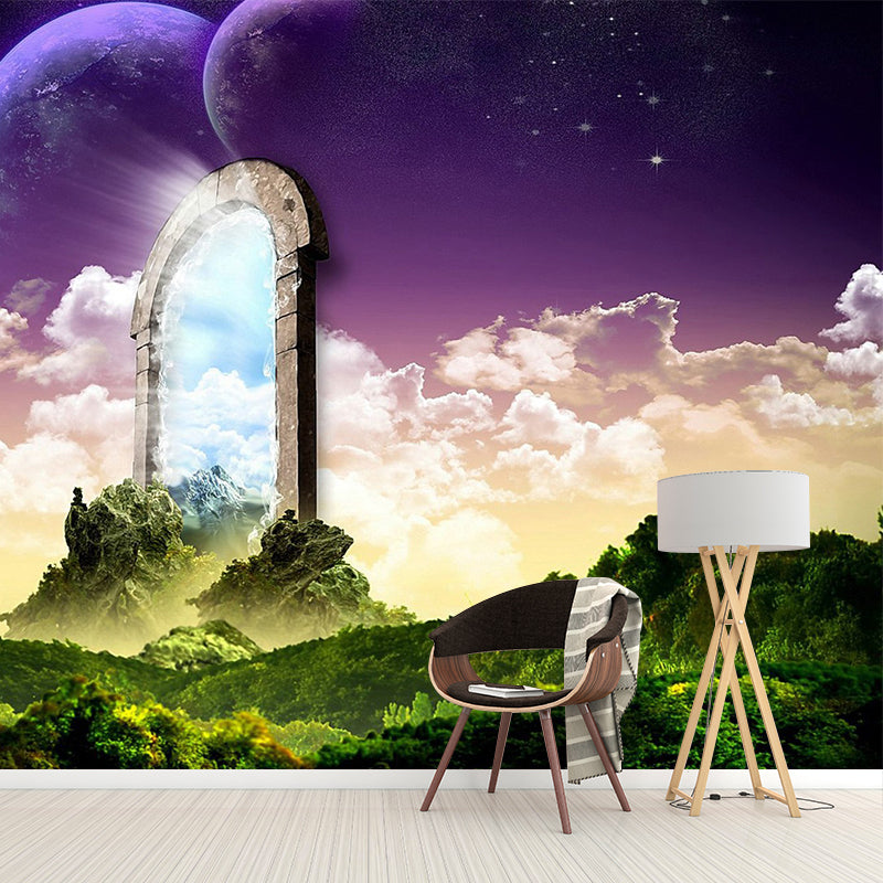 Large Nightfall Mountain Mural Modern Magic Arched Entrance to the North Wall Art in Green