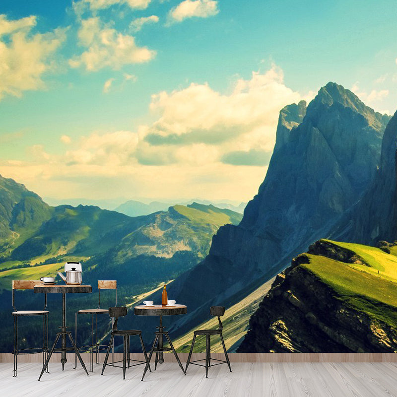 Pretty Mountain Scenery Mural Decal for Living Room, Green, Custom Size Available