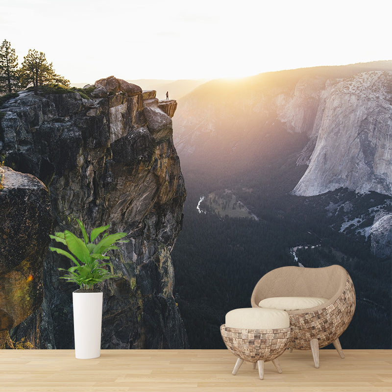 Photography Cliffs Scenery Mural Decal for Living Room, Brown, Customized Size Available