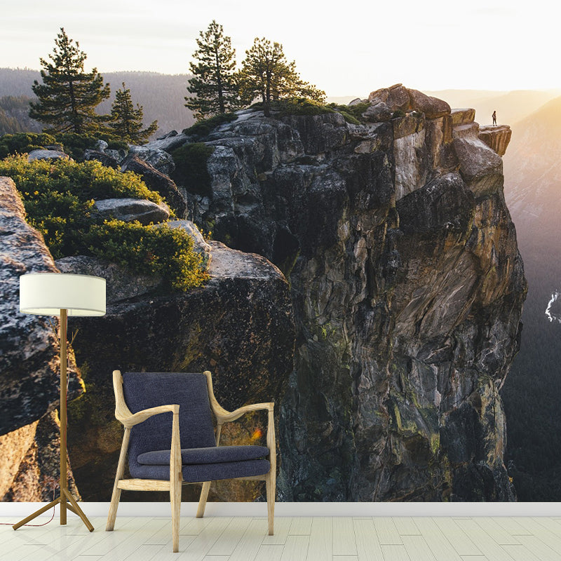 Photography Cliffs Scenery Mural Decal for Living Room, Brown, Customized Size Available