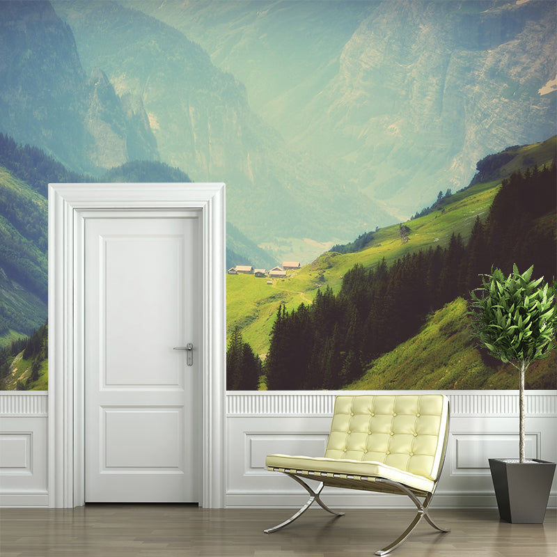 Green Village on Mountainside Mural Waterproofing Modern Living Room Wall Decoration