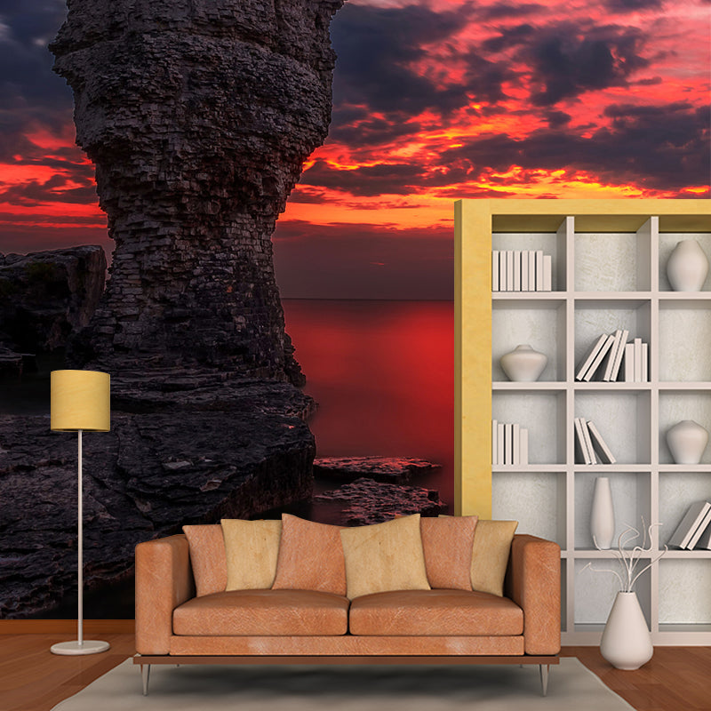 Orange Modern Mural Whole Evening Glow Scene of Fathom Five National Marine Park Wall Decor for Home