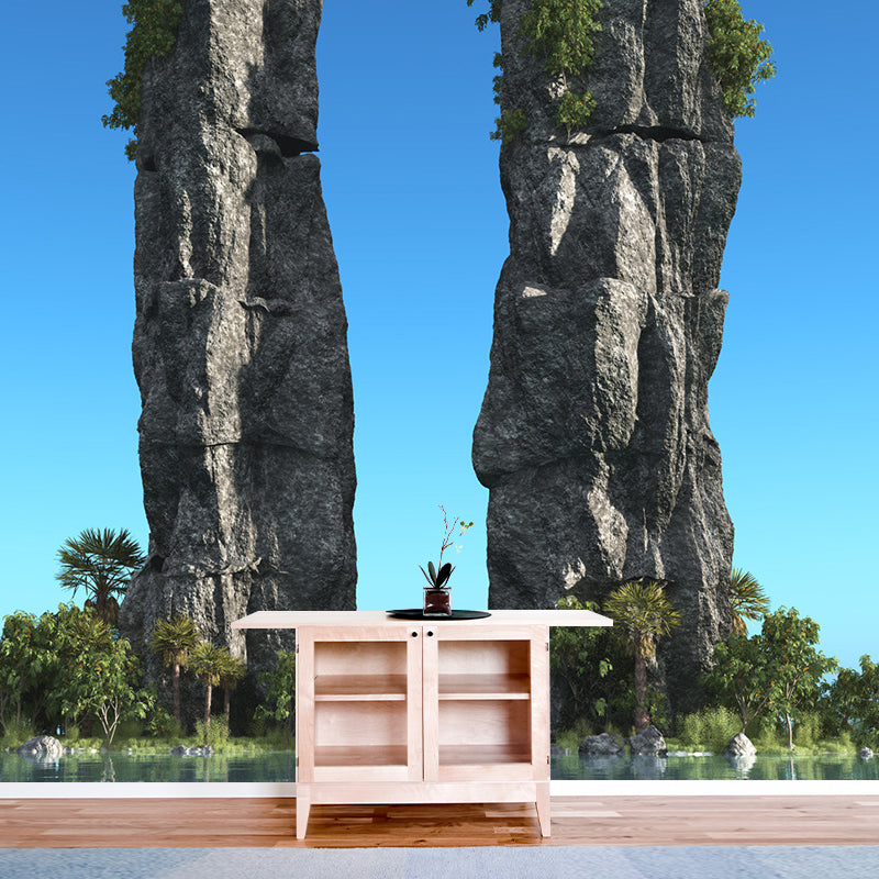 Contemporary Sea Cliffs Scenery Mural Blue Stain-Resistant Wall Art for Living Room