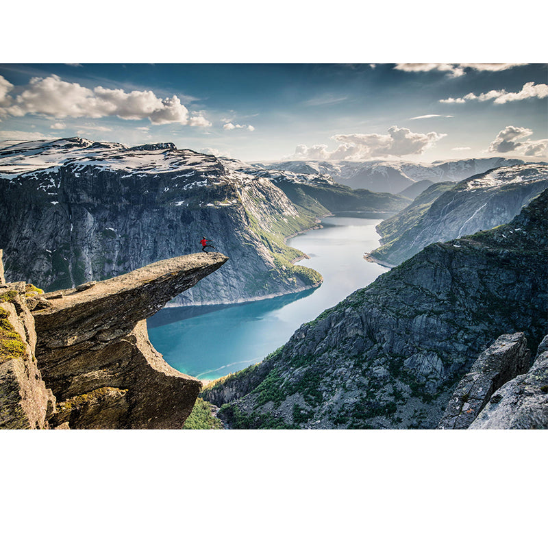 Modern Wide River Mountain Mural Decal Grey Bedroom Wall Art, Custom Size Available