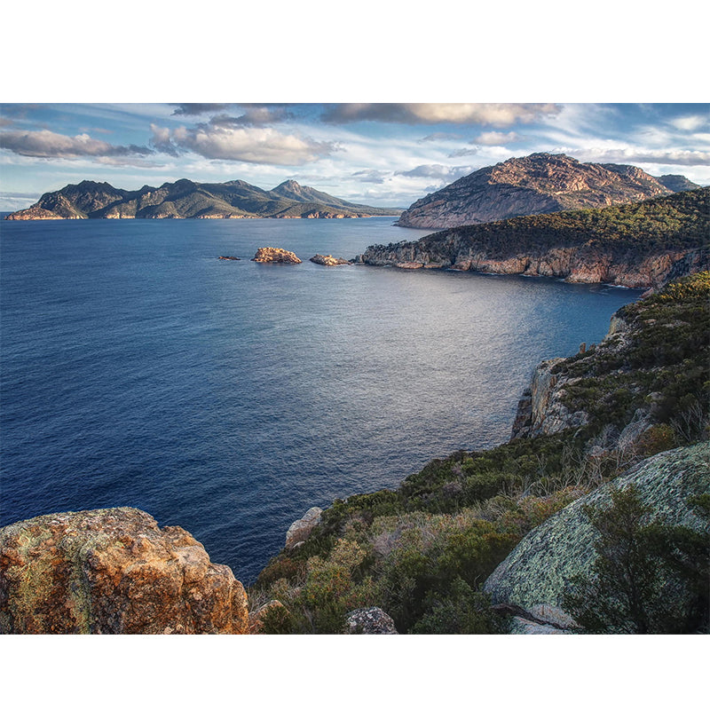 Nordic Ocean Mountains Mural Wallpaper Blue Stain-Resistant Wall Art for Living Room