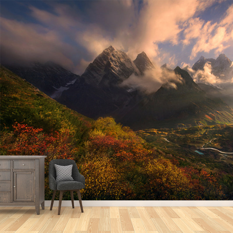 Sunburst Mountain Landscape Mural Modern Waterproofing Hallway Wall Decor, Made to Measure