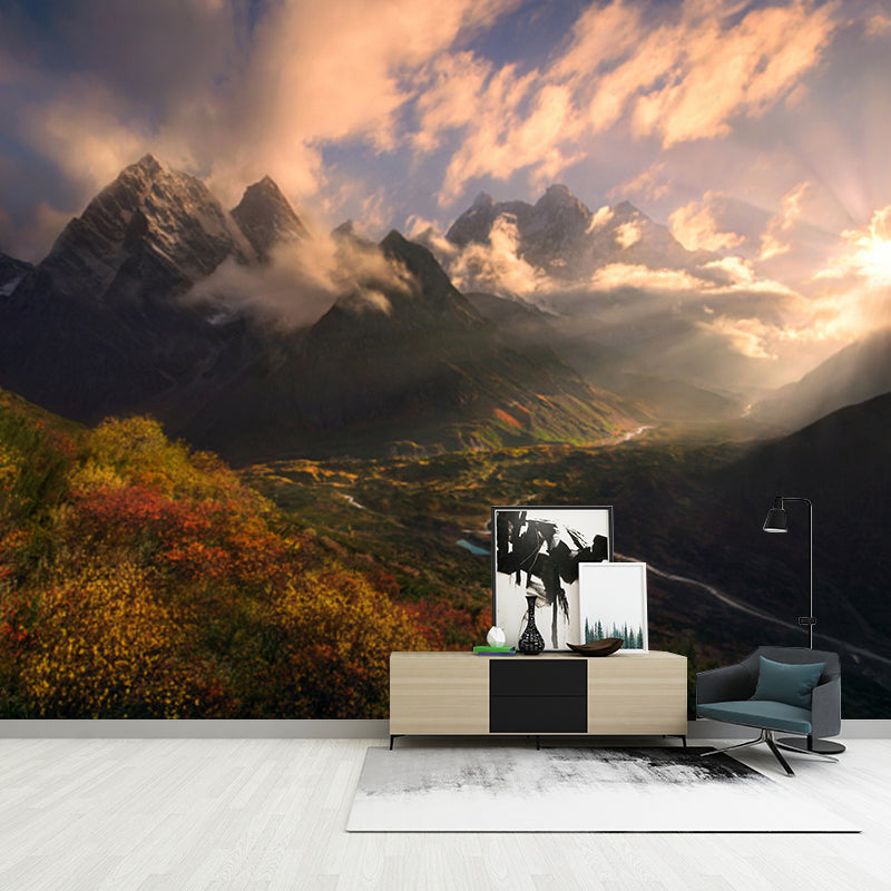 Sunburst Mountain Landscape Mural Modern Waterproofing Hallway Wall Decor, Made to Measure