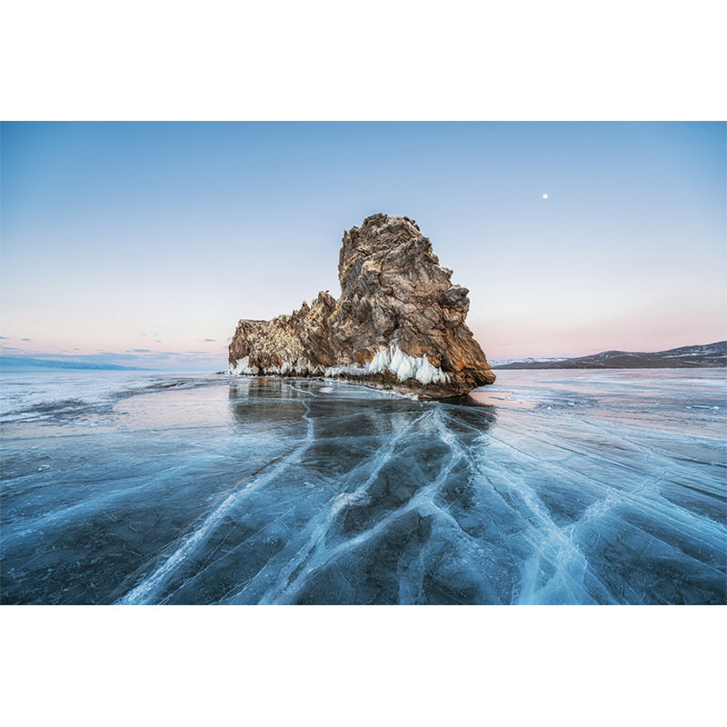 Mountain on Frozen Sea Mural Wallpaper Modern Non-Woven Material Wall Covering in Blue