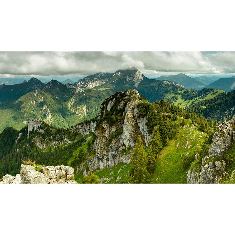 Aerial View of Mountain Mural Wallpaper Green Modern Style Wall Covering for Living Room