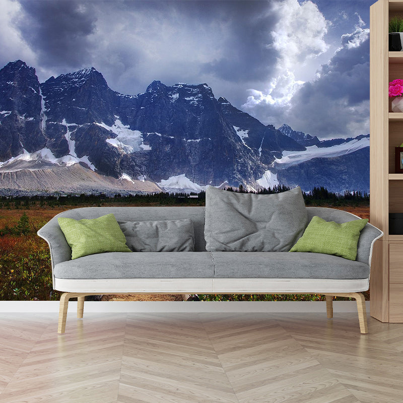 Blue Pathway Scene Wallpaper Mural Snow Melting Mountain Modern Washable Wall Covering