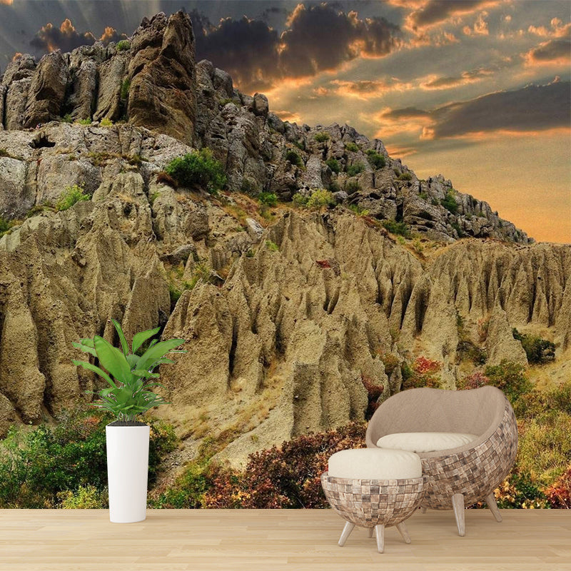 Photography Sun Behind Mountain Mural Decal Big Wall Decor for Living Room, Made to Measure