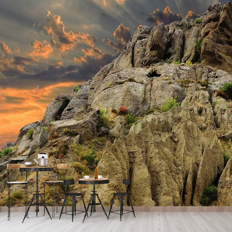 Photography Sun Behind Mountain Mural Decal Big Wall Decor for Living Room, Made to Measure