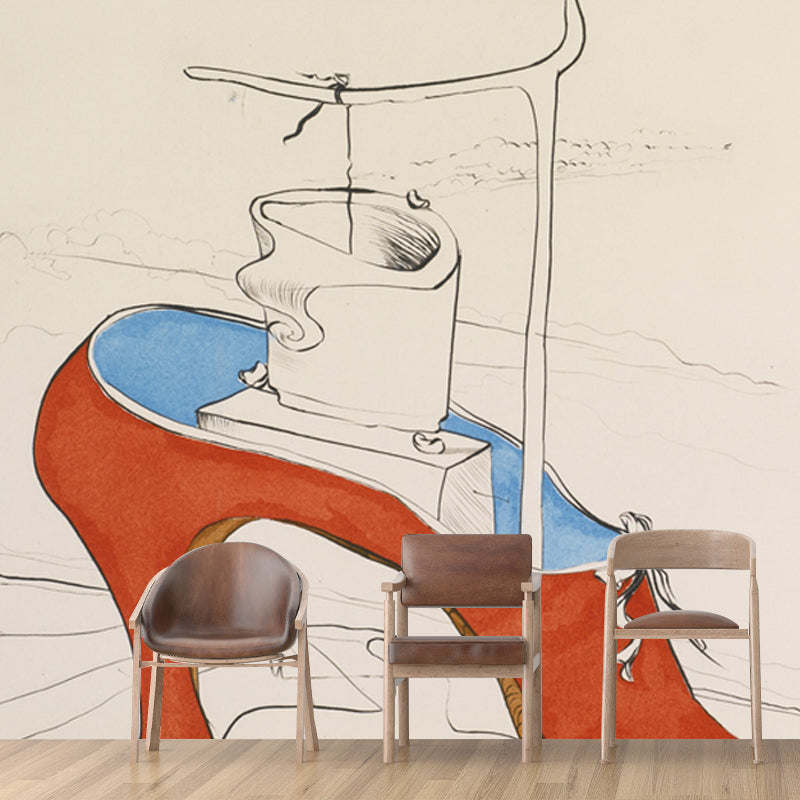 Large Shoe Producing Wall Mural in Red Non-Woven Wall Decor, Moisture Resistant, Custom Made