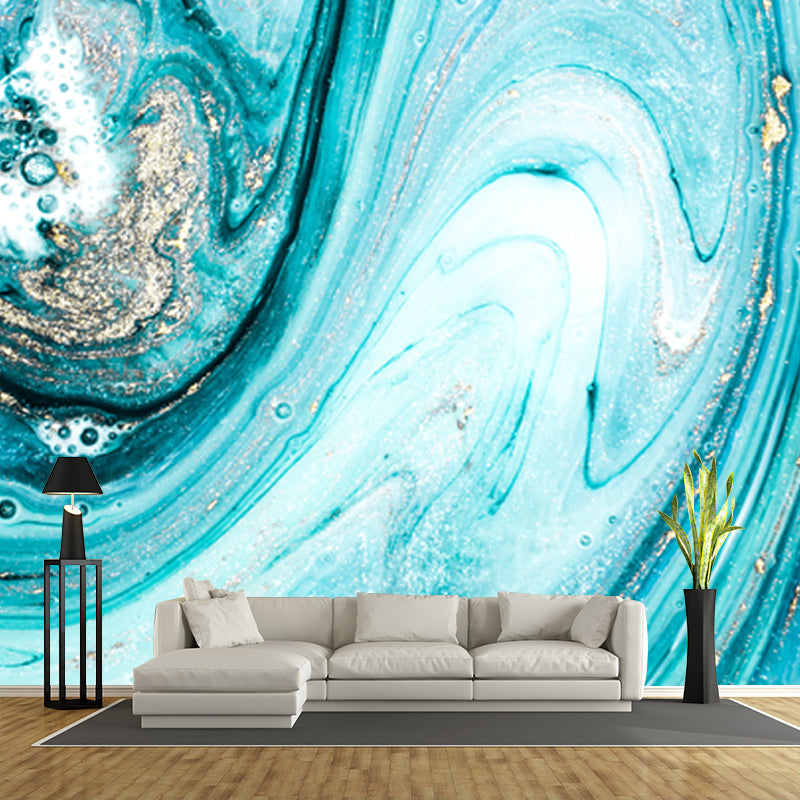 Tropical Whirling Pool Mural in Blue Moisture Resistant Wall Covering for Bedroom