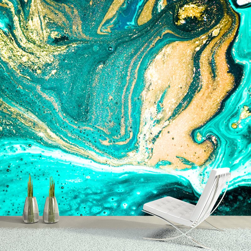 Aqua Mountainous Waves Wall Mural Ocean Tropical Washable Wall Decor for Corridor